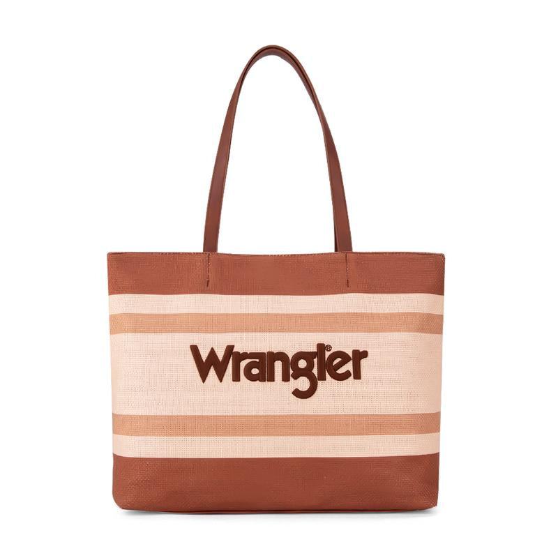 Wrangler Outdoorfun Oversized Trendy Embroidery Tote Bag with Top Zipper, Casual Versatile Handbag Shoulder Purse for Women, Daily Use, Commute Leather Fabric