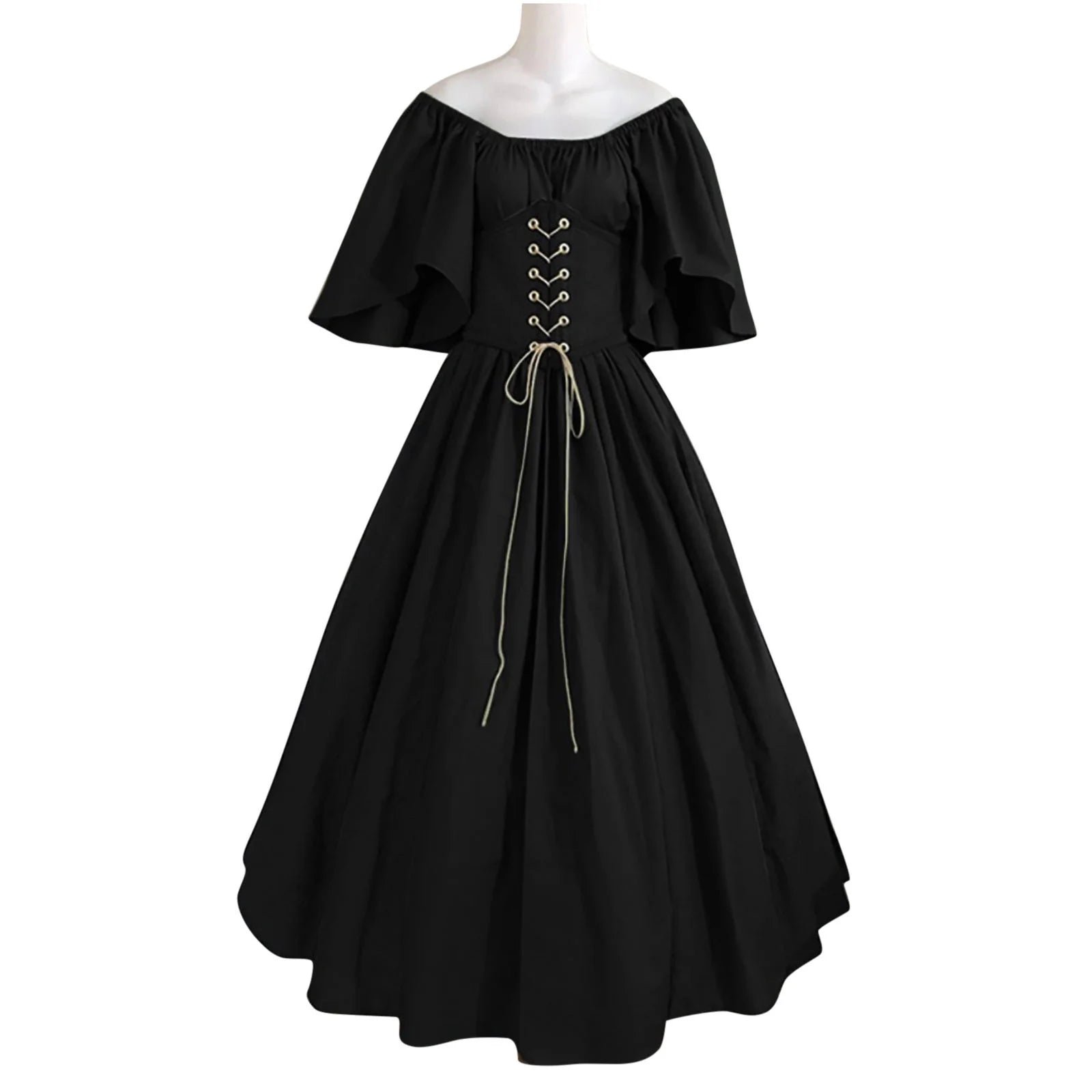 Plus Size Women's Renaissance Faire Dresses - Medieval Irish Traditional Ruffle Over Dress with Corset for Retro Cosplay Gown