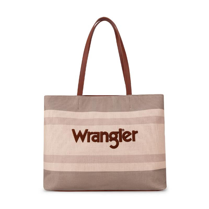 Wrangler Outdoorfun Oversized Trendy Embroidery Tote Bag with Top Zipper, Casual Versatile Handbag Shoulder Purse for Women, Daily Use, Commute Leather Fabric