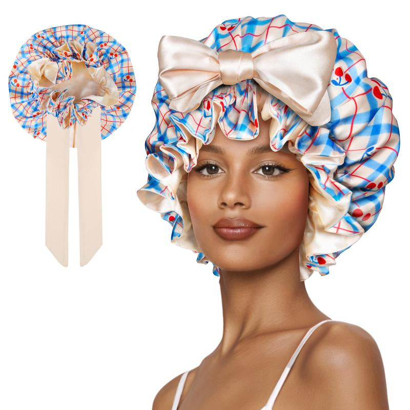 Sese Code Double Layer Silk Bonnet for Haircare - Soft & Practical Sleeping Cap with Elastic Tie Band for Curly & Natural Hair