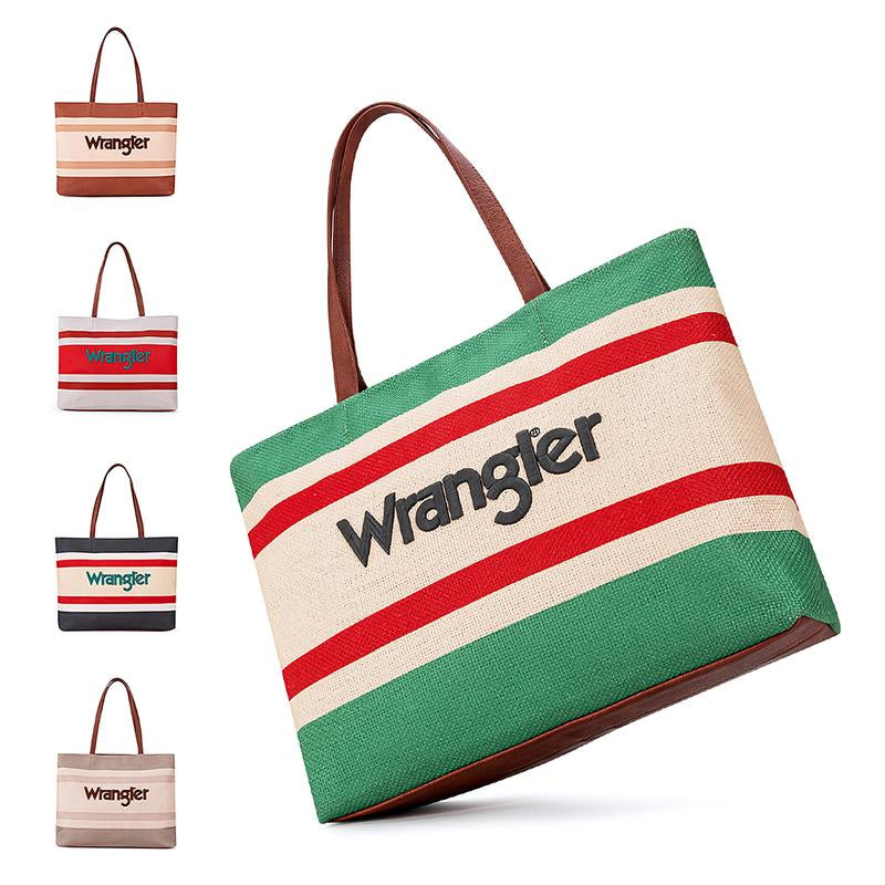 Wrangler Outdoorfun Oversized Trendy Embroidery Tote Bag with Top Zipper, Casual Versatile Handbag Shoulder Purse for Women, Daily Use, Commute Leather Fabric