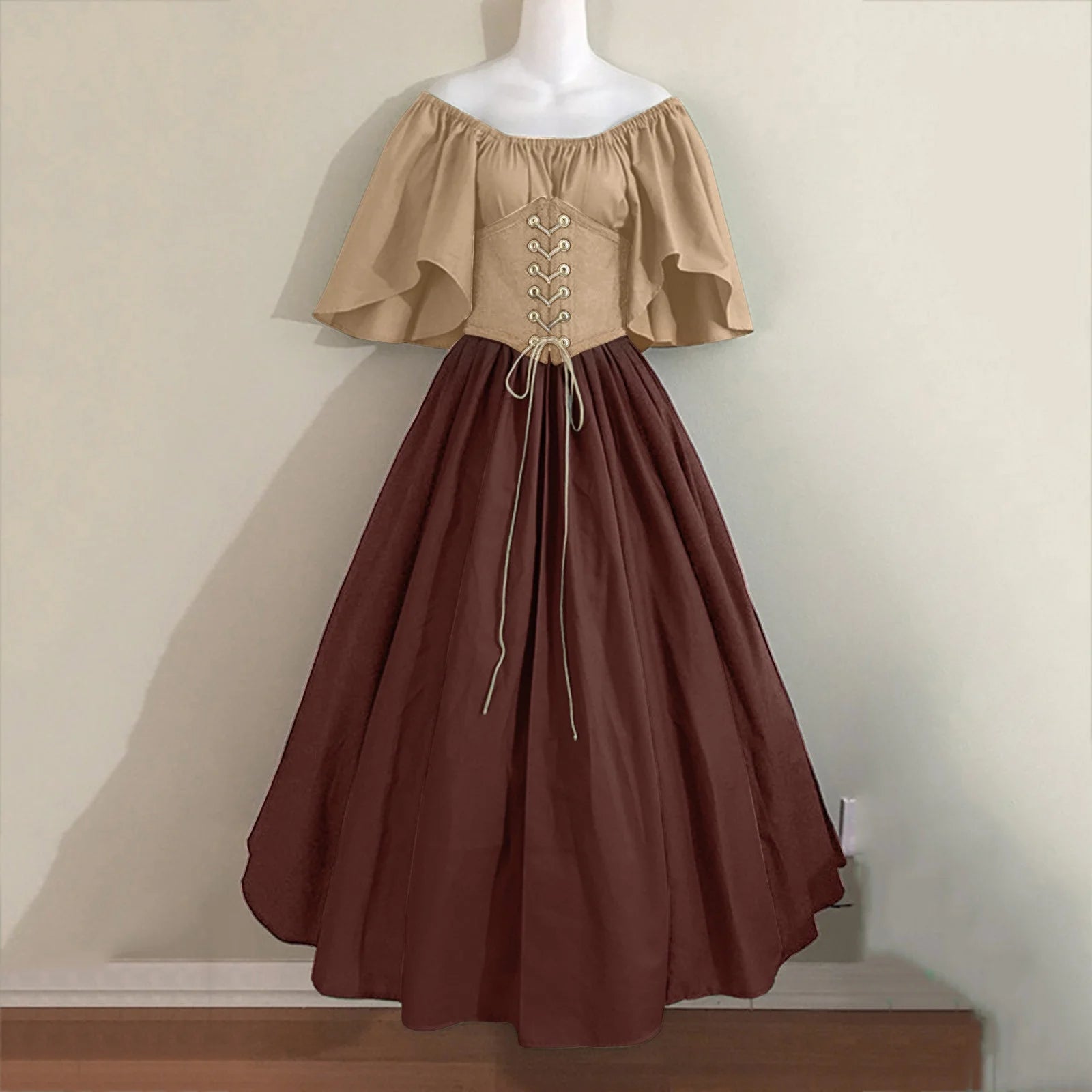 Plus Size Women's Renaissance Faire Dresses - Medieval Irish Traditional Ruffle Over Dress with Corset for Retro Cosplay Gown