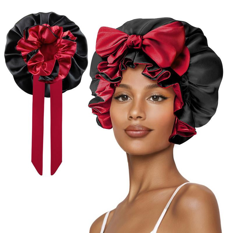 Sese Code Double Layer Silk Bonnet for Haircare - Soft & Practical Sleeping Cap with Elastic Tie Band for Curly & Natural Hair