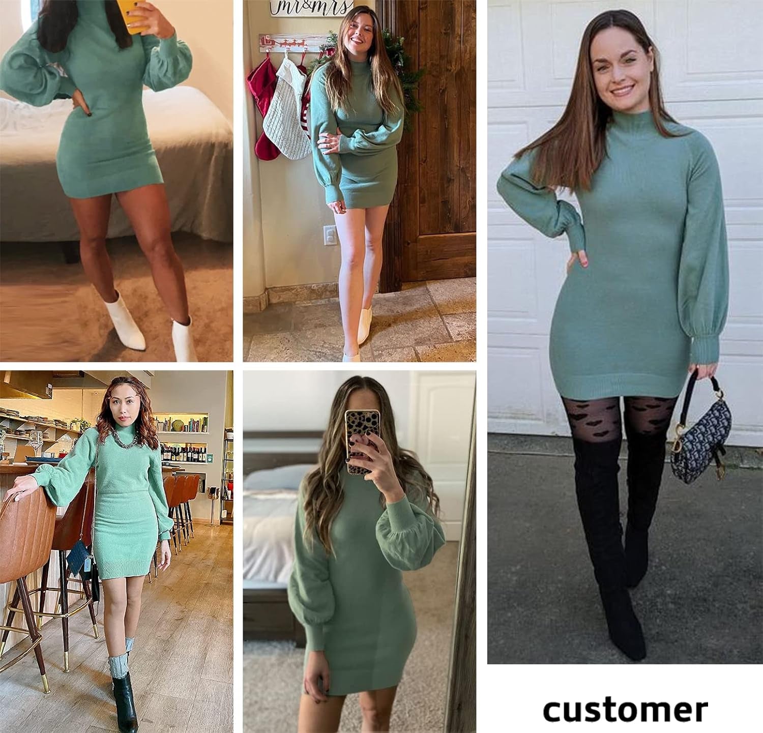 Women's 2025 Mock Neck Ribbed Long Sleeve Bodycon Mini Sweater Dress