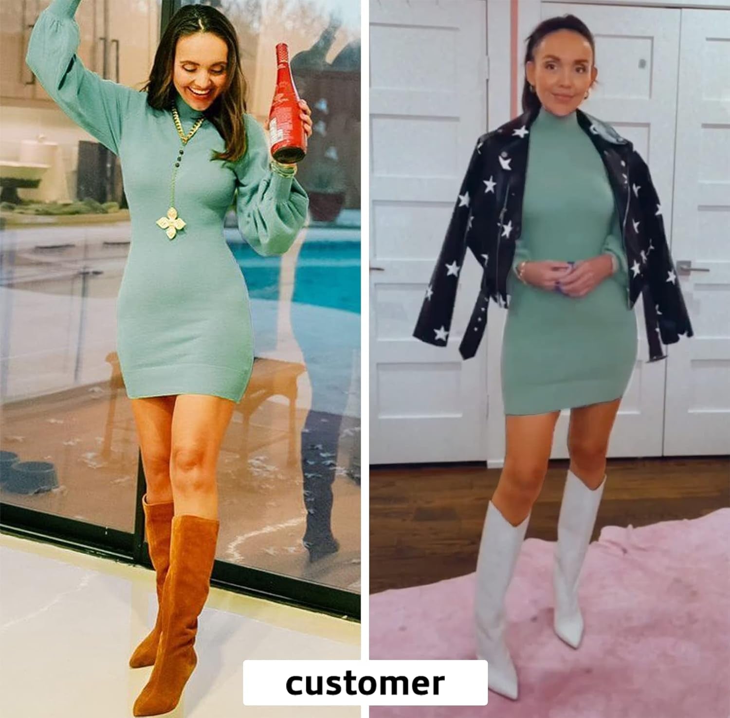 Women's 2025 Mock Neck Ribbed Long Sleeve Bodycon Mini Sweater Dress