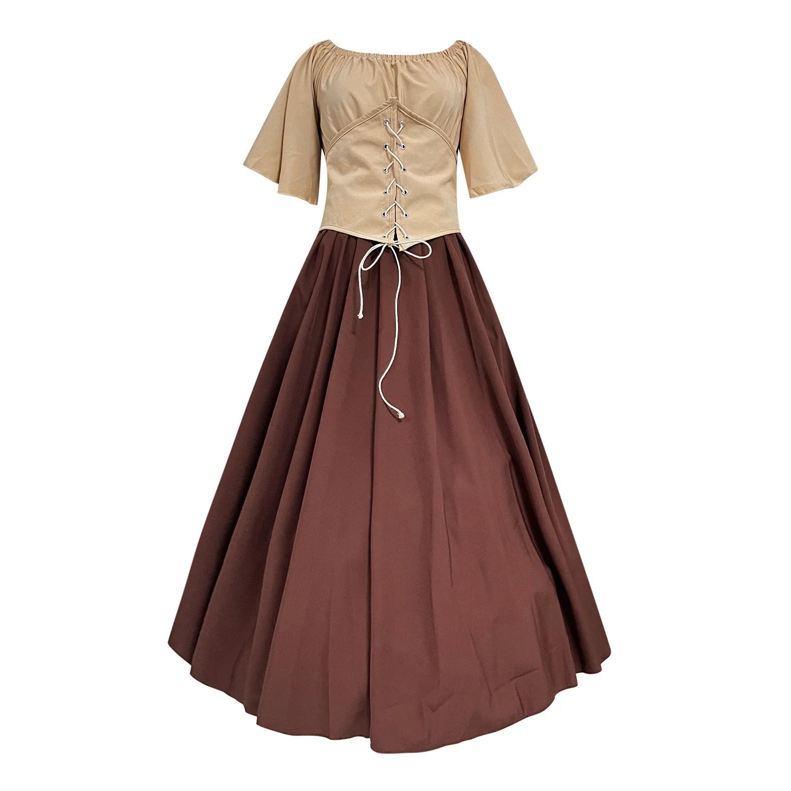 Plus Size Women's Renaissance Faire Dresses - Medieval Irish Traditional Ruffle Over Dress with Corset for Retro Cosplay Gown