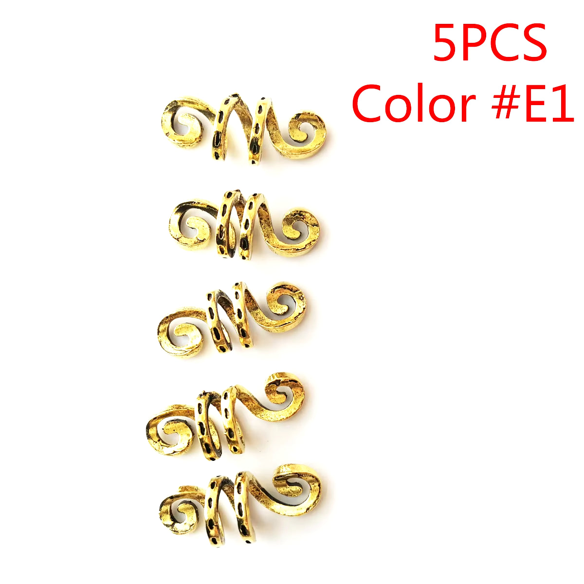Set of 5 Golden and Silver Viking Spiral Hair Tubes for Dreadlocks and Braids - Jewelry Accessories for Women