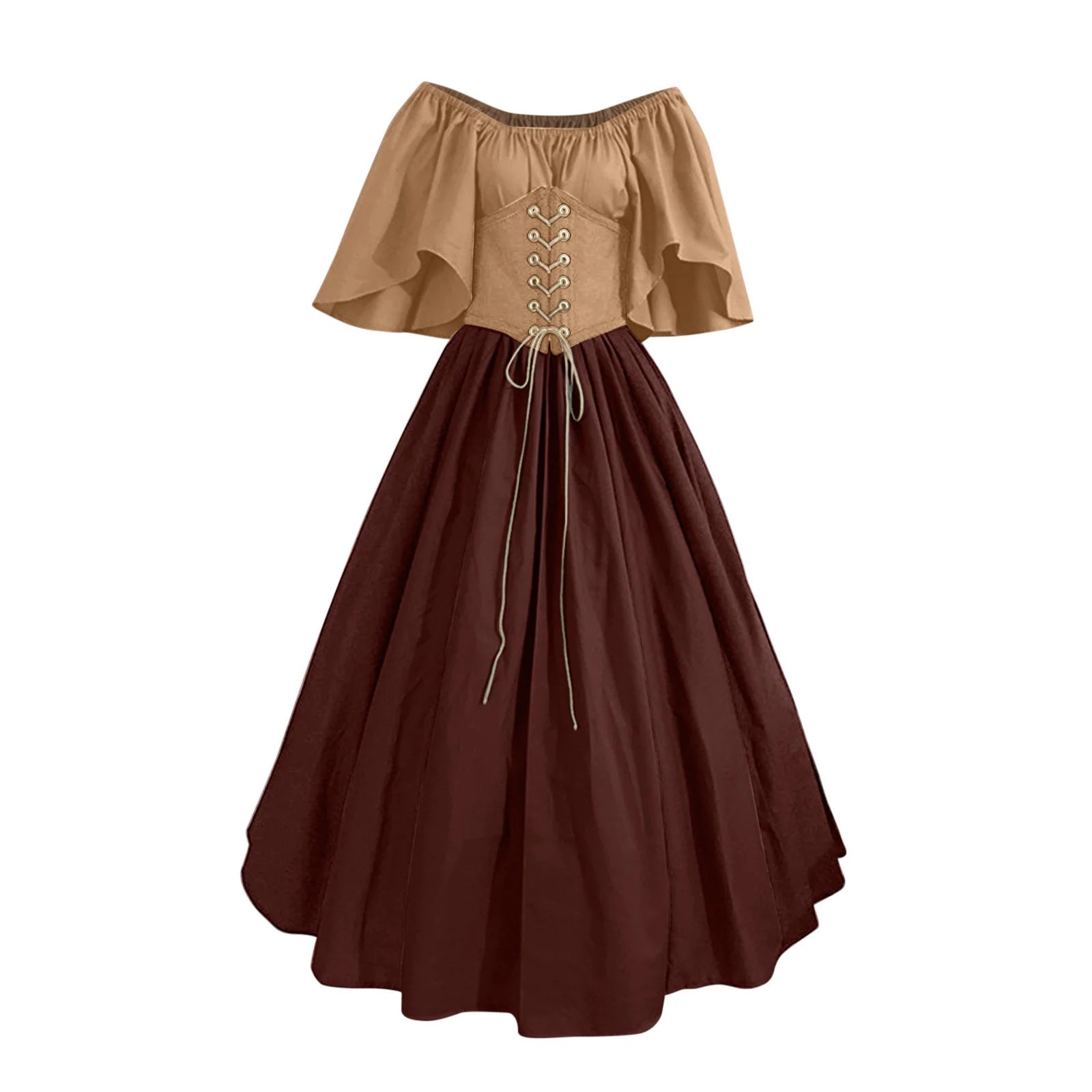 Plus Size Women's Renaissance Faire Dresses - Medieval Irish Traditional Ruffle Over Dress with Corset for Retro Cosplay Gown