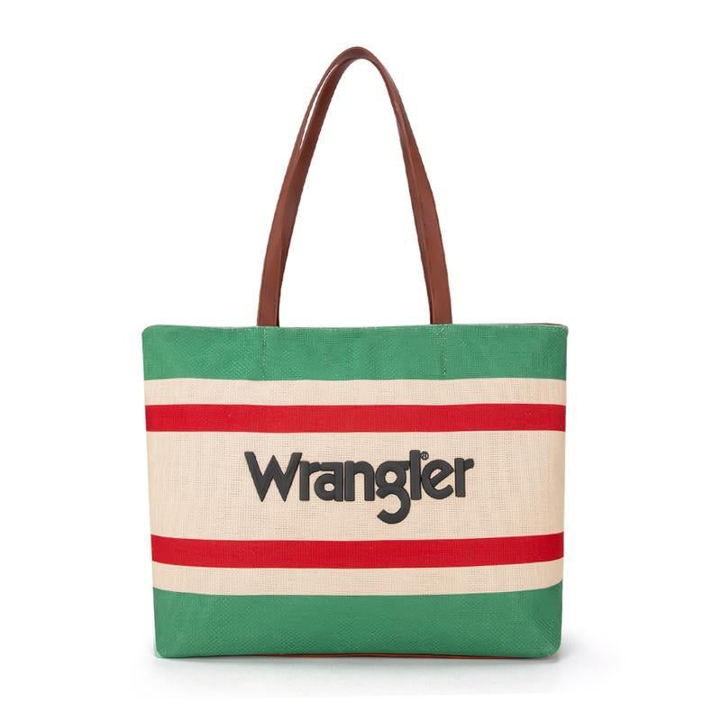 Wrangler Outdoorfun Oversized Trendy Embroidery Tote Bag with Top Zipper, Casual Versatile Handbag Shoulder Purse for Women, Daily Use, Commute Leather Fabric