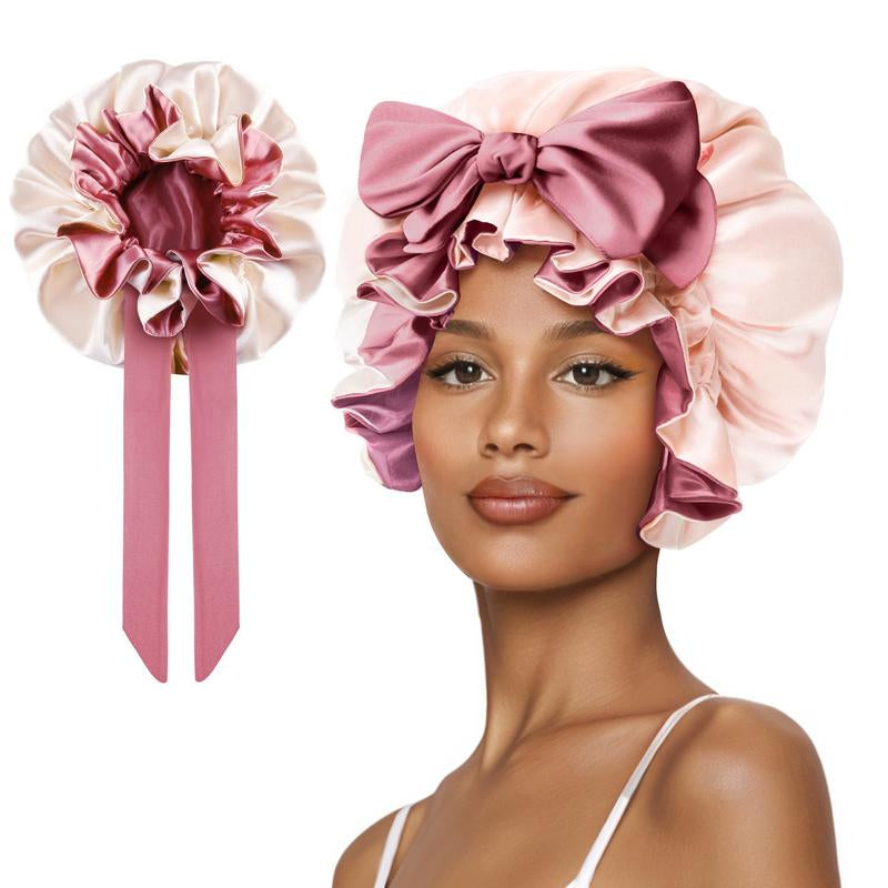 Sese Code Double Layer Silk Bonnet for Haircare - Soft & Practical Sleeping Cap with Elastic Tie Band for Curly & Natural Hair