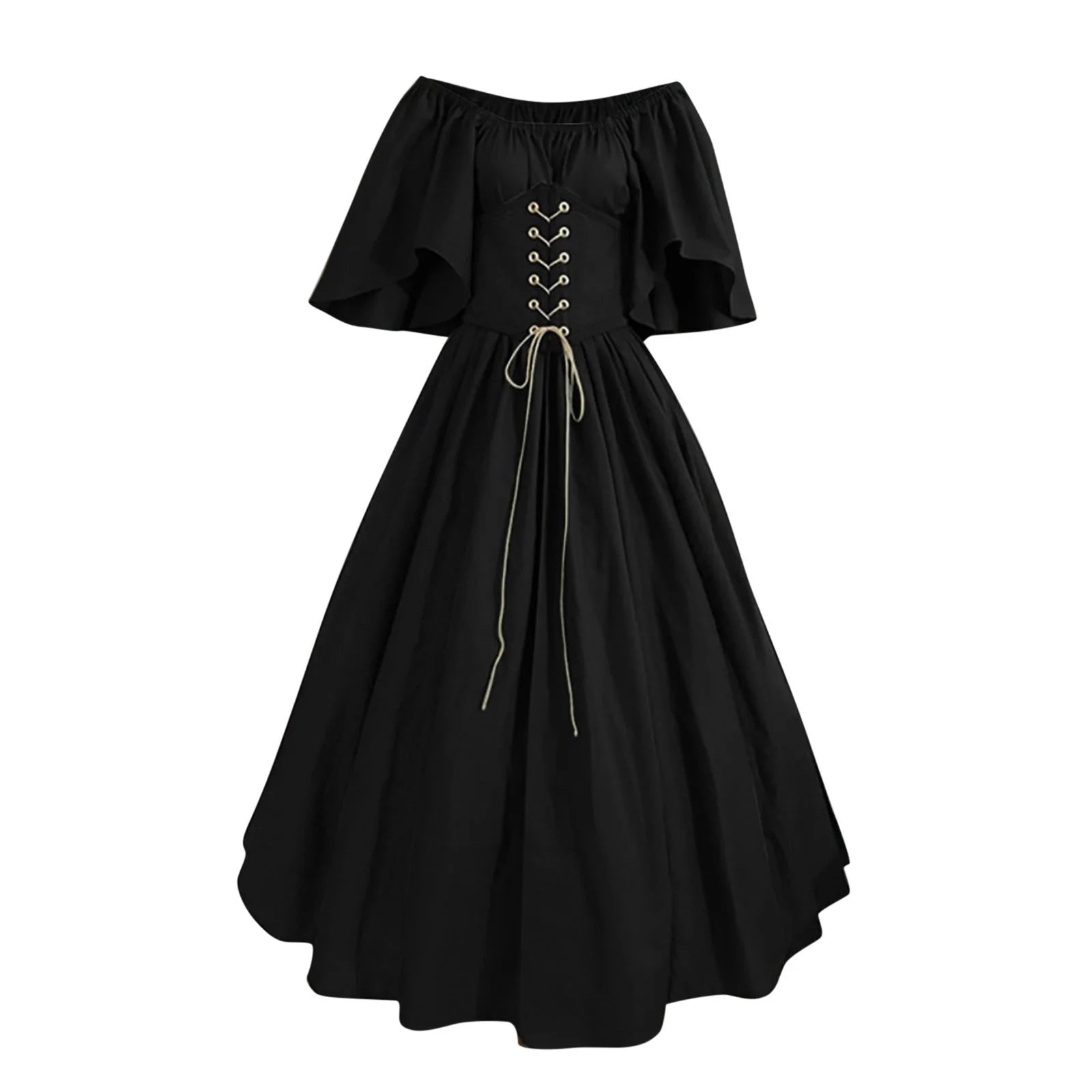 Plus Size Women's Renaissance Faire Dresses - Medieval Irish Traditional Ruffle Over Dress with Corset for Retro Cosplay Gown