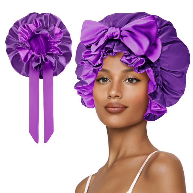 Sese Code Double Layer Silk Bonnet for Haircare - Soft & Practical Sleeping Cap with Elastic Tie Band for Curly & Natural Hair
