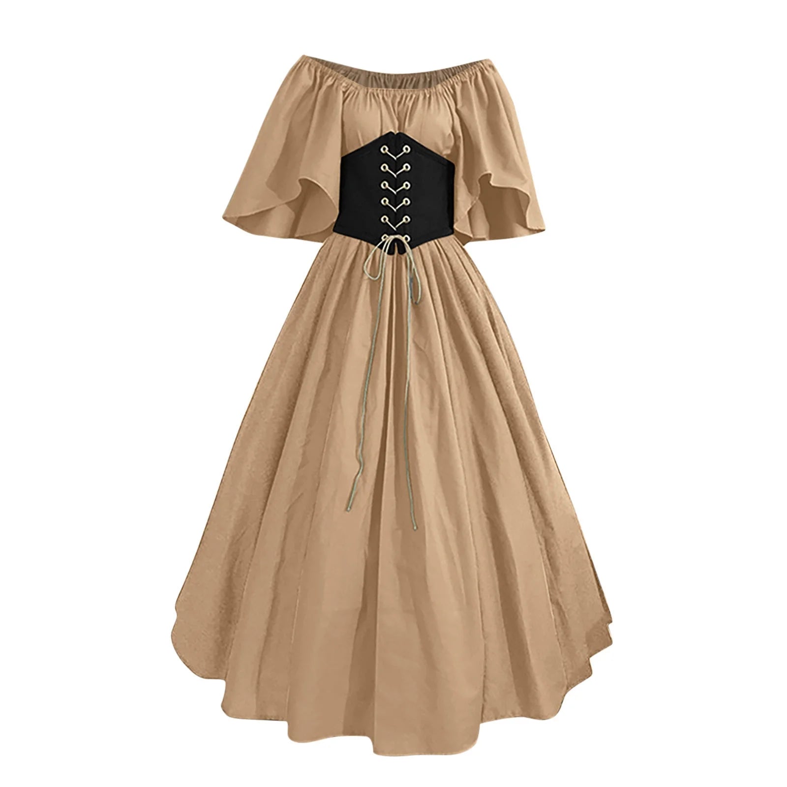 Women's Plus Size Renaissance Faire Dresses - Medieval Irish Traditional Ruffle Over Dress with Corset for Retro Cosplay Gown