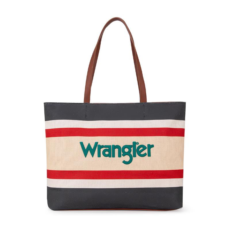 Wrangler Outdoorfun Oversized Trendy Embroidery Tote Bag with Top Zipper, Casual Versatile Handbag Shoulder Purse for Women, Daily Use, Commute Leather Fabric