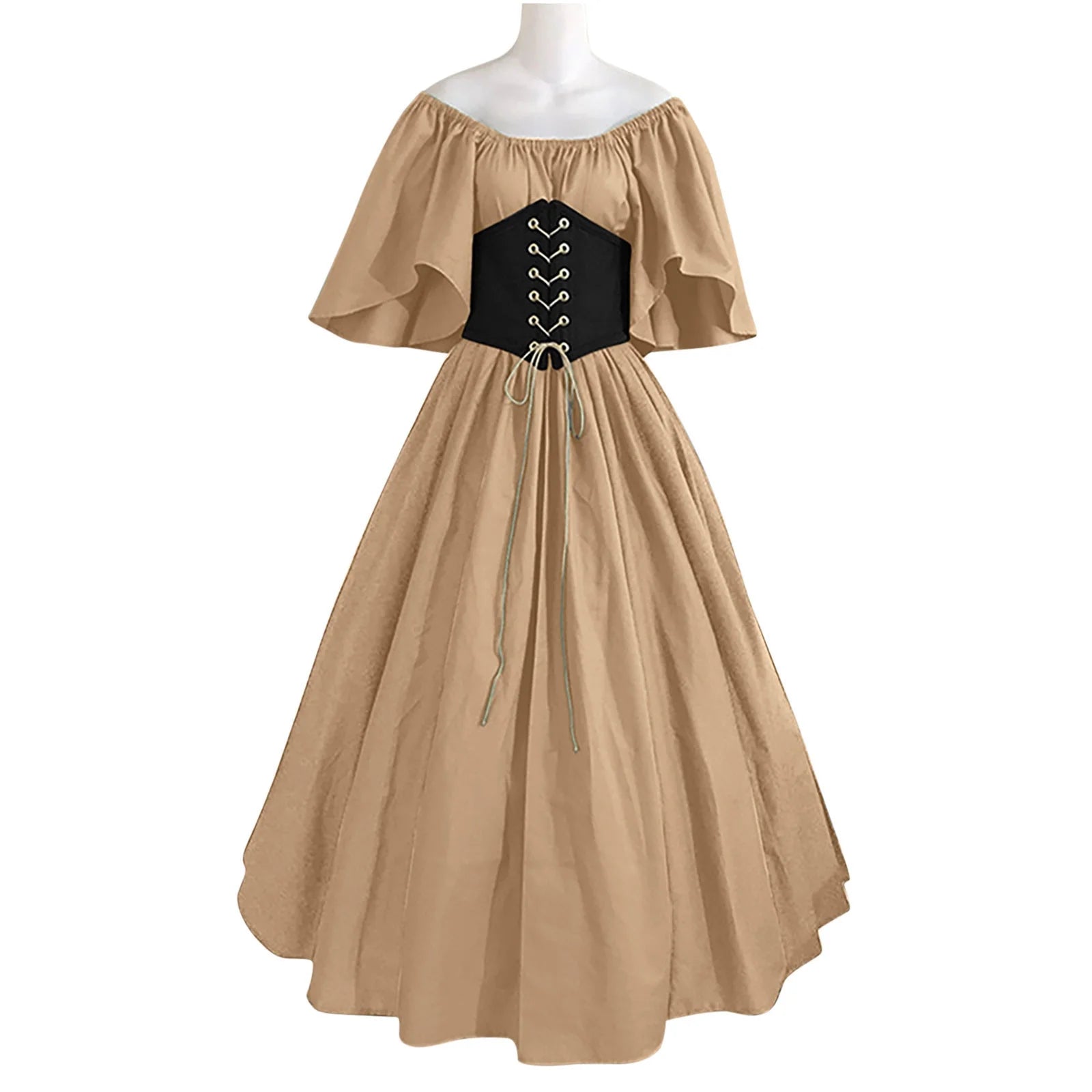 Women's Plus Size Renaissance Faire Dresses - Medieval Irish Traditional Ruffle Over Dress with Corset for Retro Cosplay Gown