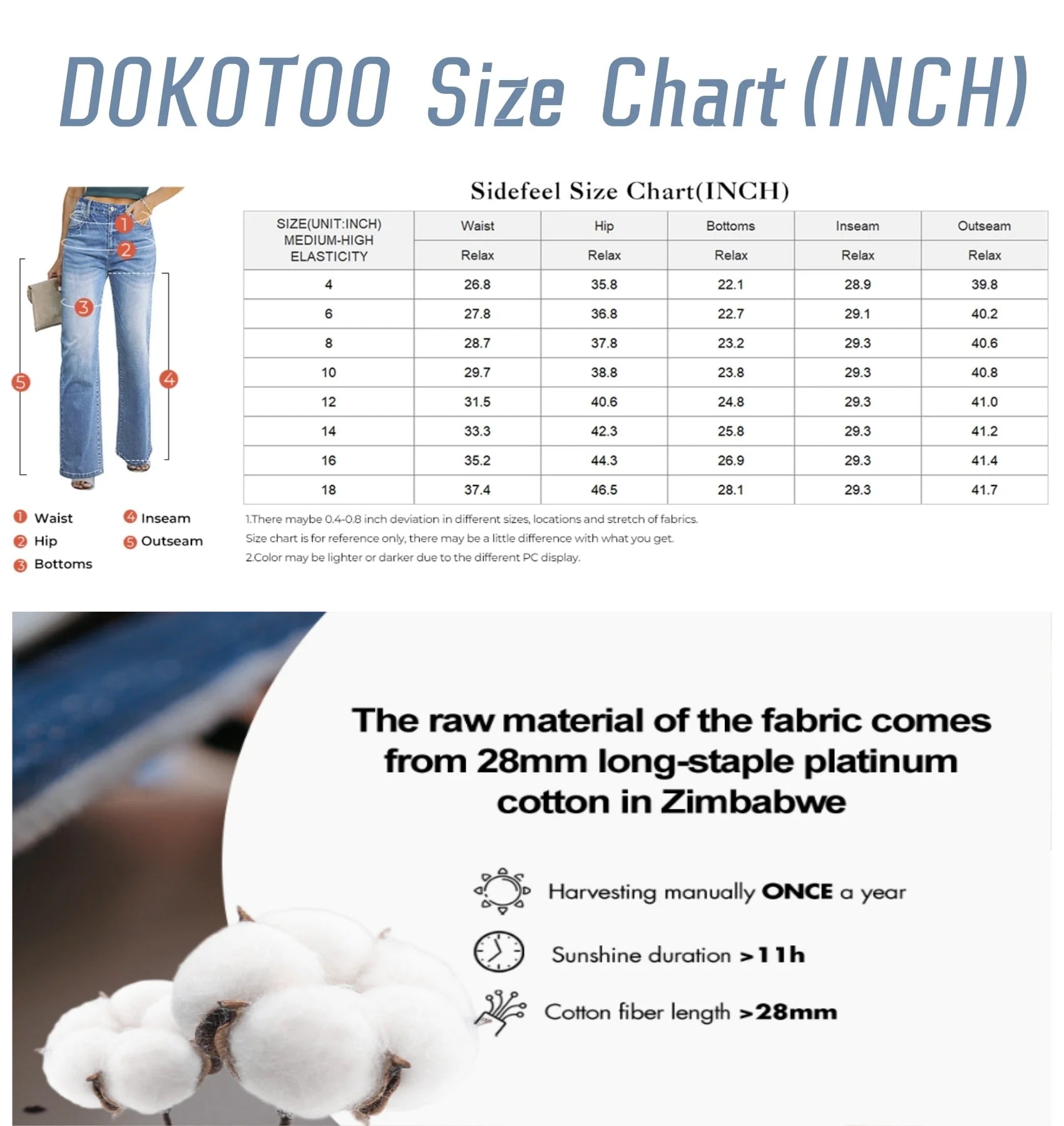 Women's High Rise Wide Leg Jeans - Casual Loose Fit Stretch Denim Trousers with Pockets, US Size 4