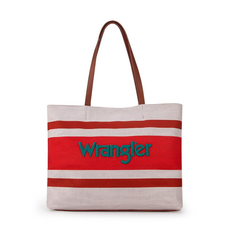 Wrangler Outdoorfun Oversized Trendy Embroidery Tote Bag with Top Zipper, Casual Versatile Handbag Shoulder Purse for Women, Daily Use, Commute Leather Fabric