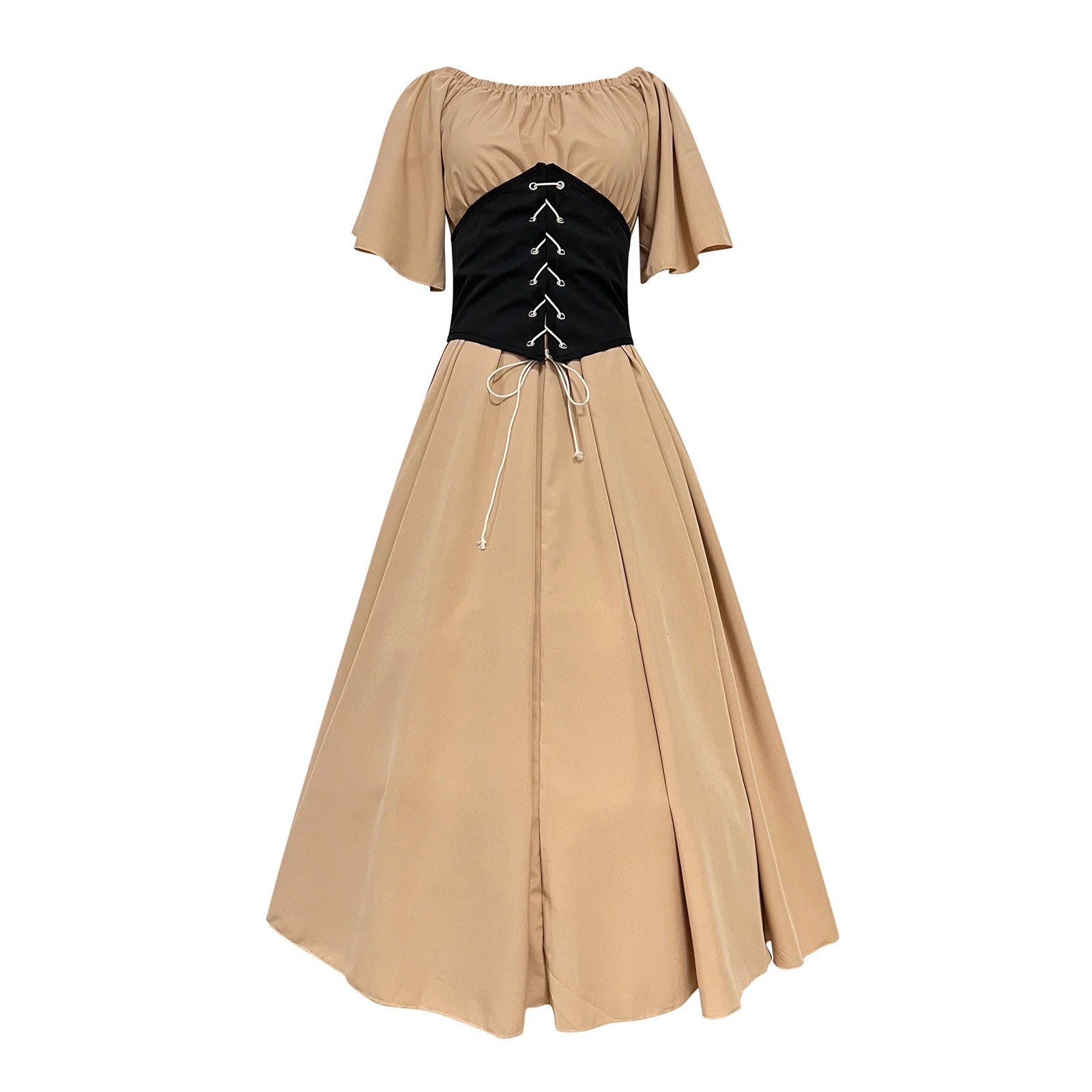 Women's Plus Size Renaissance Faire Dresses - Medieval Irish Traditional Ruffle Over Dress with Corset for Retro Cosplay Gown