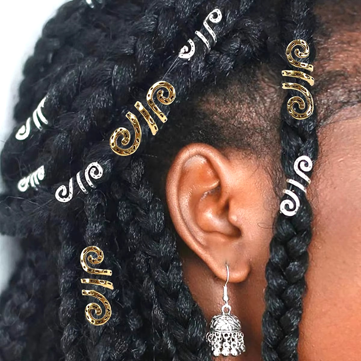 Set of 5 Golden and Silver Viking Spiral Hair Tubes for Dreadlocks and Braids - Jewelry Accessories for Women