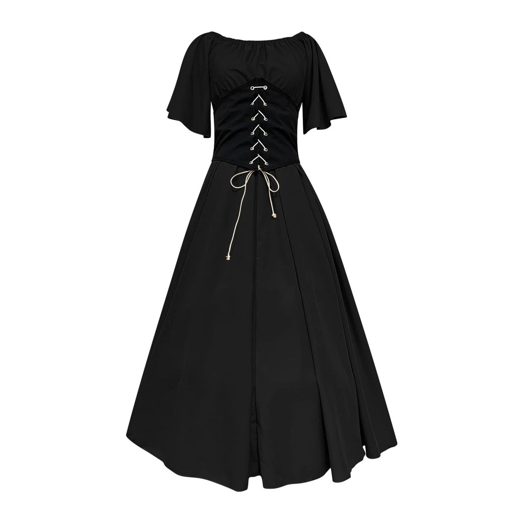 Plus Size Women's Renaissance Faire Dresses - Medieval Irish Traditional Ruffle Over Dress with Corset for Retro Cosplay Gown