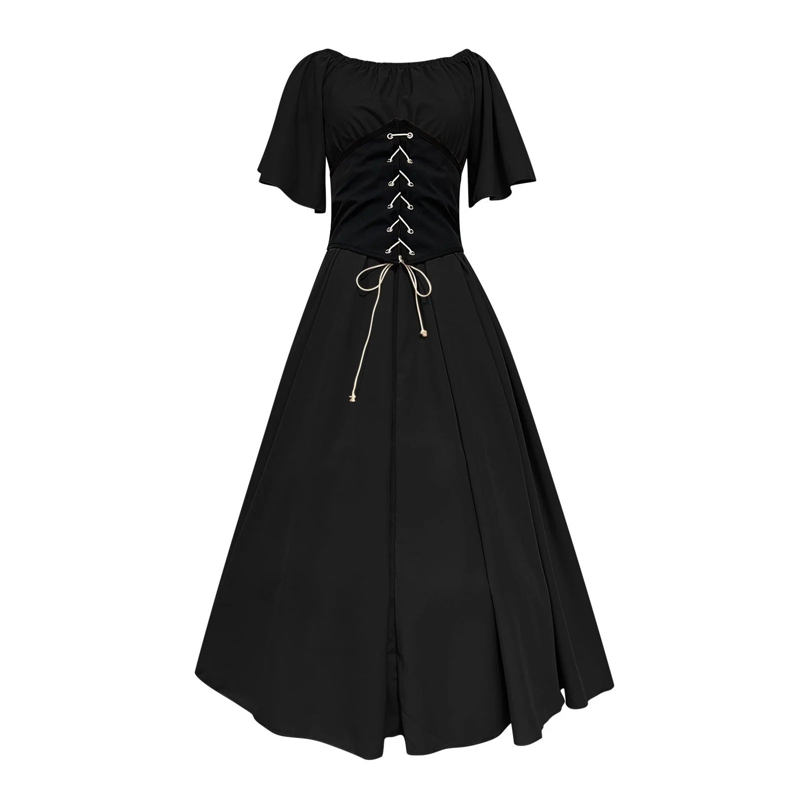 Plus Size Women's Renaissance Faire Dresses - Medieval Irish Traditional Ruffle Over Dress with Corset for Retro Cosplay Gown