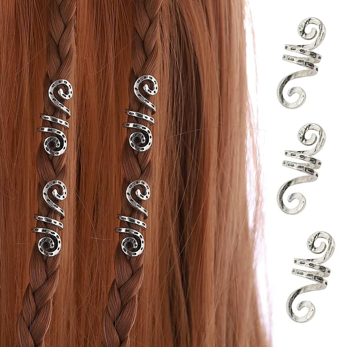 Set of 5 Golden and Silver Viking Spiral Hair Tubes for Dreadlocks and Braids - Jewelry Accessories for Women